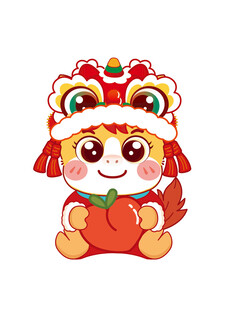 萌娃扮狮抱福喜庆形象