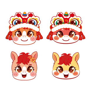 可爱萌趣动物与舞狮头像