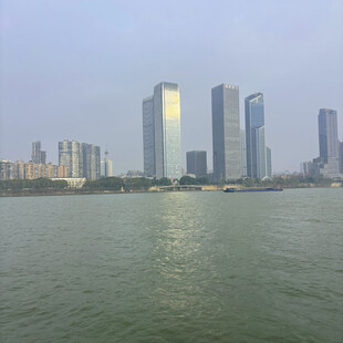 江边高楼林立的城市景观