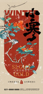 小寒二十四节气红色古风简约海报