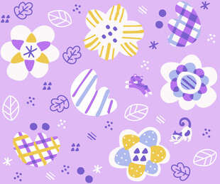 紫色背景可爱几何花卉图案