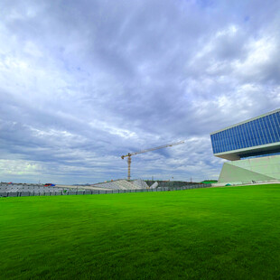 绿茵场地与现代建筑景观