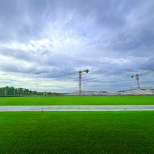 田野上的两台施工起重机