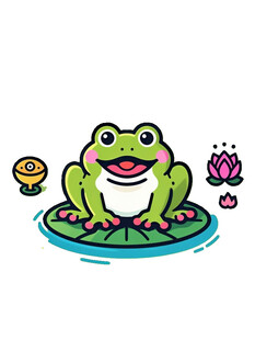 青蛙在荷叶上的趣味场景