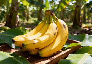 木盘上的金黄香蕉