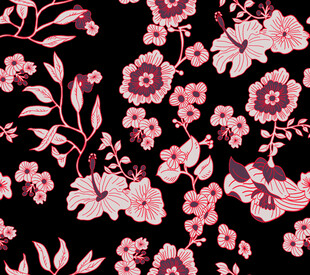 黑 粉色花 线条花