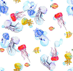 水彩 海洋生物  