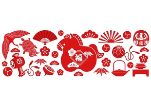 日式和风红色元素图案集
