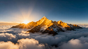 云海之上的壮丽金色山峰