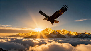 雄鹰破晓翱翔云海之上