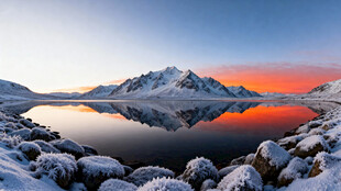 雪山湖畔的绚丽日出