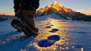 雪山徒步留下的清晰脚印