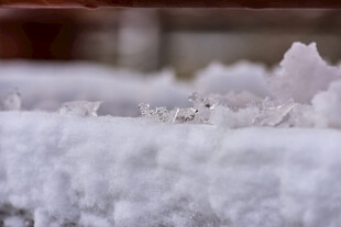 冬日窗沿上的细碎积雪