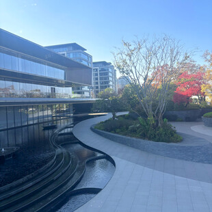 现代建筑旁的优美景观步道