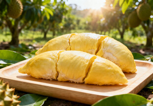 木盘上的榴莲果肉