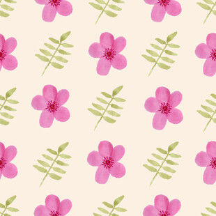 粉色花朵绿叶无缝图案