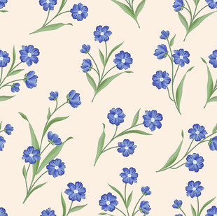 蓝花绿叶无缝花卉图案
