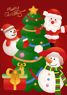 圣诞欢乐场景与可爱雪人