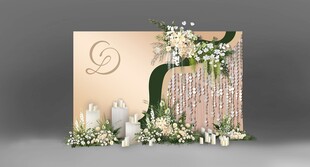 香槟色绿色小清新婚礼迎宾背景