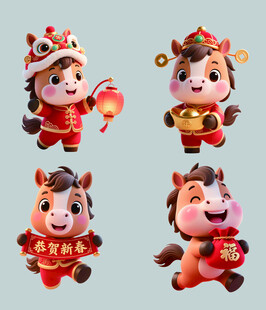 手绘卡通小马春节