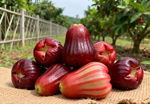 莲雾堆放在果园背景中