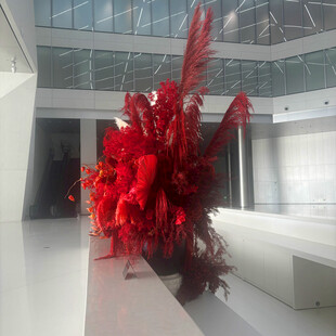 室内红色艺术花卉装置