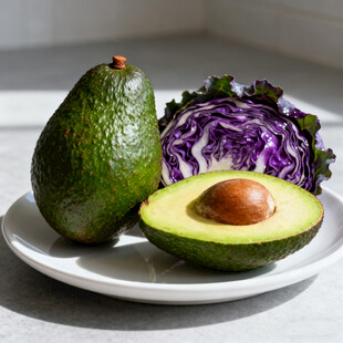 牛油果与紫甘蓝摆盘