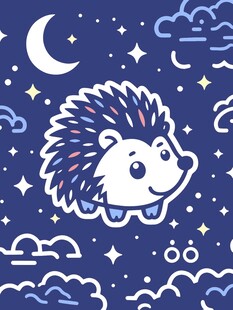 夜空下的可爱刺猬