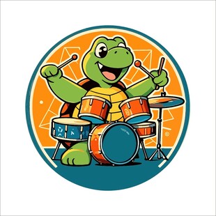 打鼓的卡通乌龟