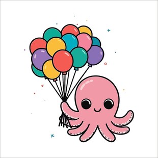 可爱章鱼手持多彩气球