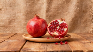 木盘上的新鲜红石榴