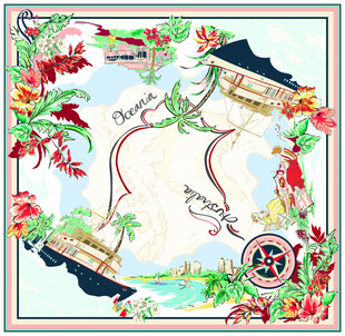 热带风情印花丝巾设计图