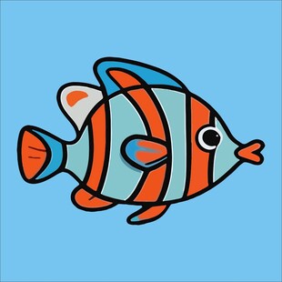 彩色条纹小鱼插画