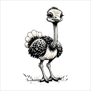 站立的鸵鸟黑白插画