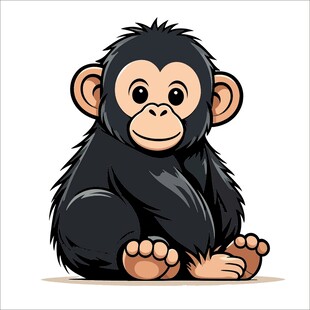 可爱黑猩猩坐姿卡通形象