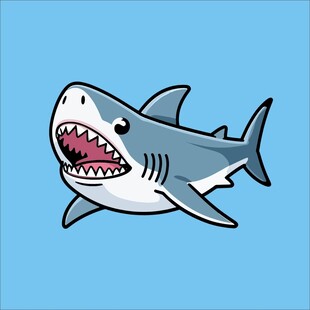 卡通鲨鱼形象展现凶猛姿态