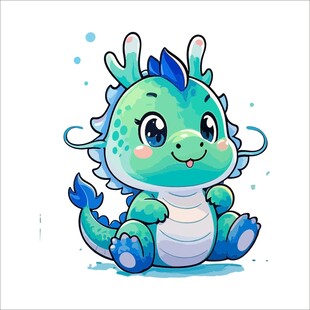 可爱蓝绿色小龙卡通形象