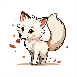 可爱白狐插画秋叶相伴