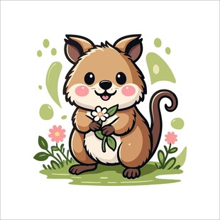 可爱袋鼠手持花