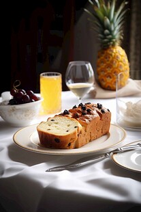 美味面包配果汁与菠萝