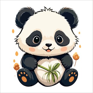 可爱熊猫抱竹憨态可掬
