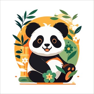 可爱熊猫置身绿植中