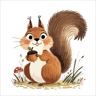 可爱松鼠手持坚果插画