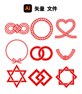 红色几何与符号矢量图形