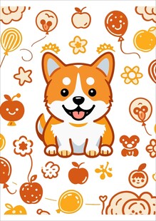 可爱柯基与秋日元素图案