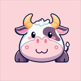 趴着的可爱卡通小牛