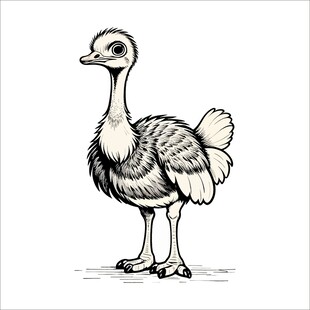 站立的鸵鸟黑白插画