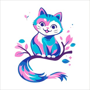 彩色猫咪坐枝头