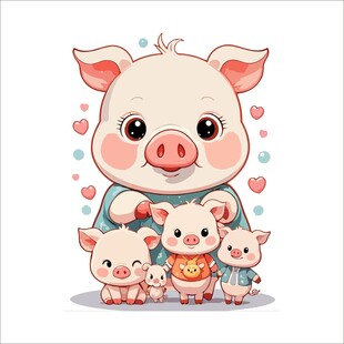 可爱小猪一家温馨画面
