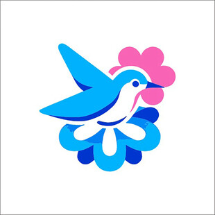 蓝鸟伴花图标设计